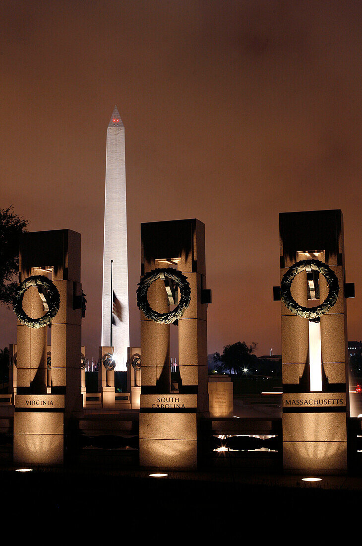 National World War II Memorial at night, Washington DC, United States, USA