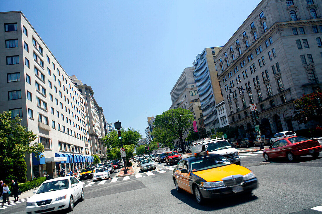 A busy street, K Street, Washington DC, United States, USA