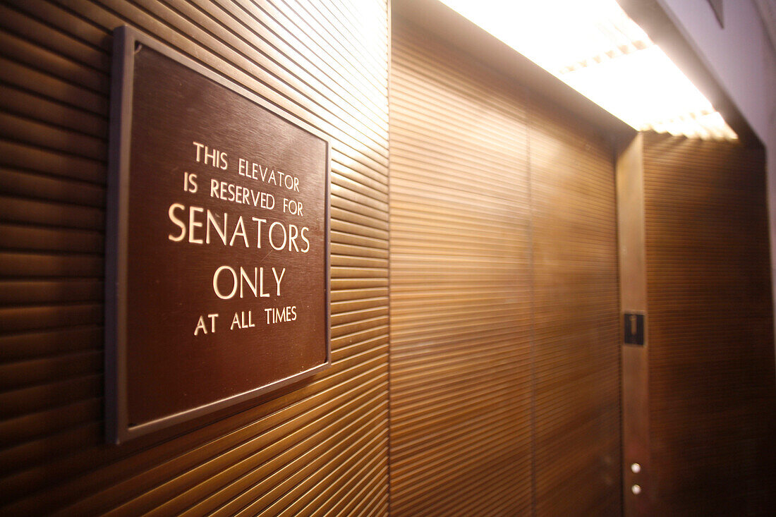 An elevator reserved for Senators, Hart Senate Office Building, Washington DC, United States, USA