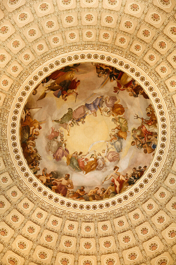 Dome ceiling, Rotunda interior, United States Capitol, the United States Congress, the legislative branch of the U.S. federal government, Washington DC, United States, USA