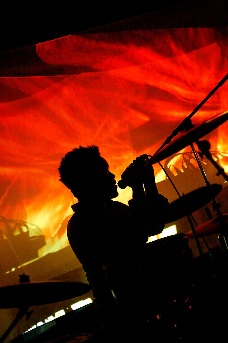 Musician singing in the Black Cat Club, Washington DC, United States, USA