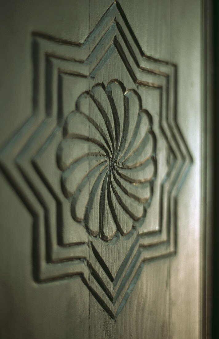 A carved wooden door