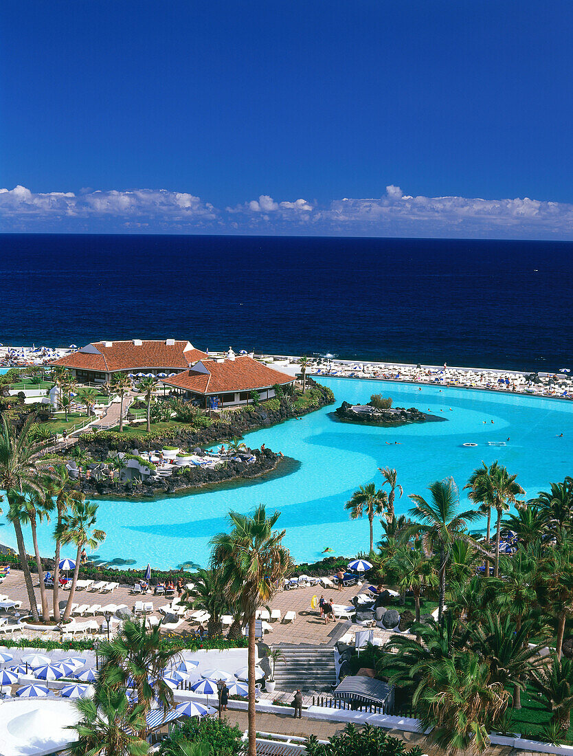 Lago Martiánez, Meerwasser-Pool, Puerto de la Cruz, Teneriffa, Kanarische Inseln, Spanien