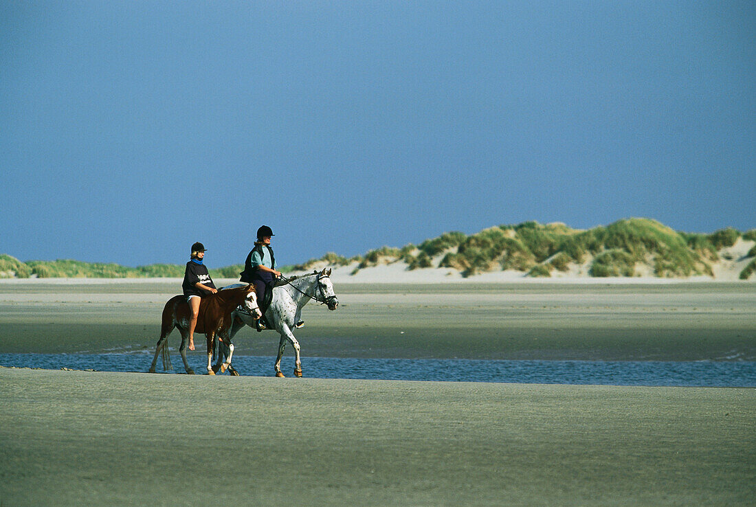 Riding on horses on the beach, Norderney Island, Germany