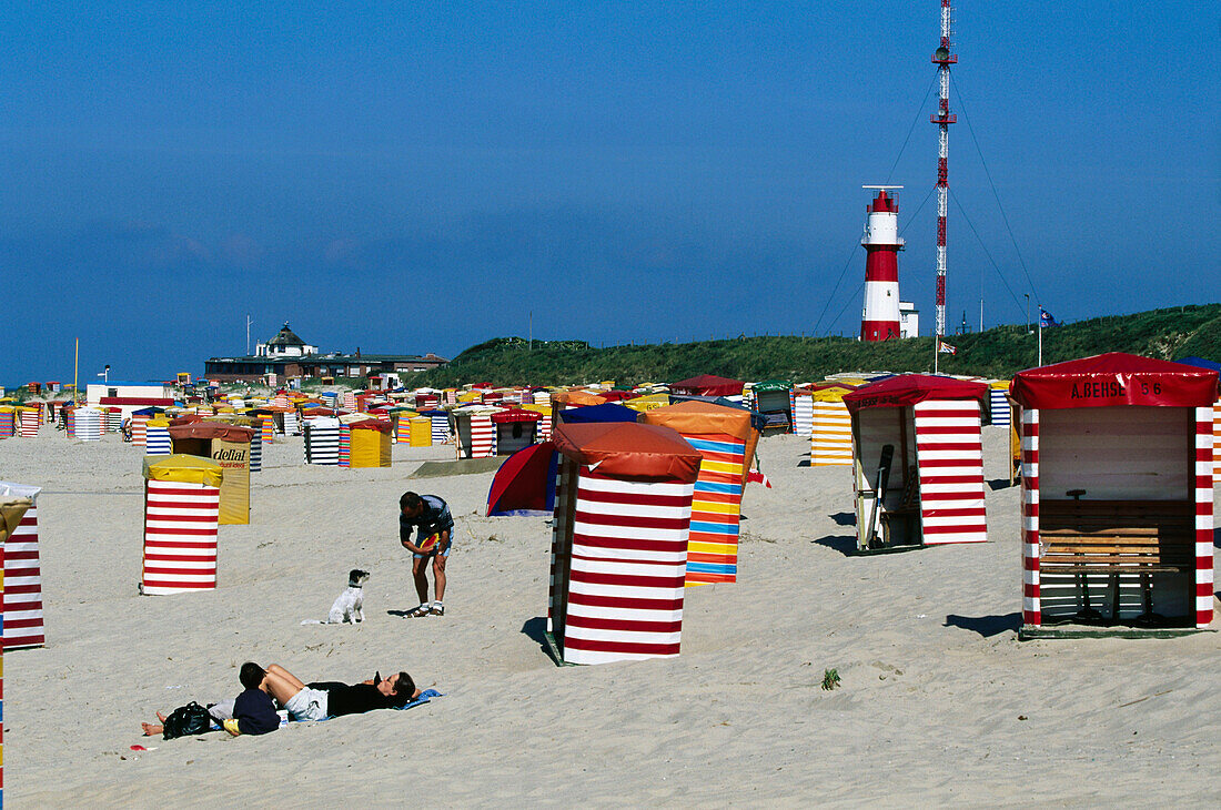 Sandy beach with people, East Frisia, Germany