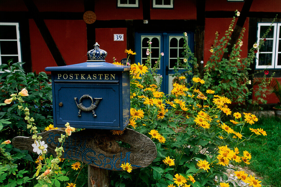 Mailbox in front of house in Wustrow, Fischland, Mecklenburg-Western Pomerania, Germany