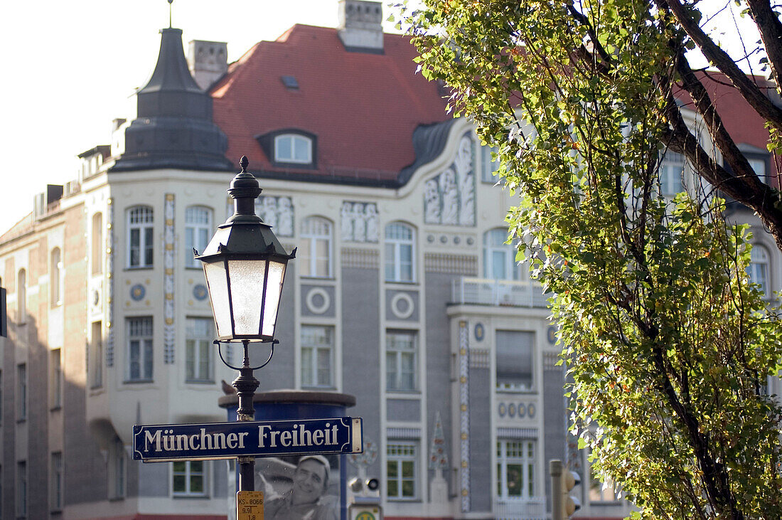 Art Nouveau house at Leopold Street, Muenchner Freuheit, Munich, Bavaria, Germany