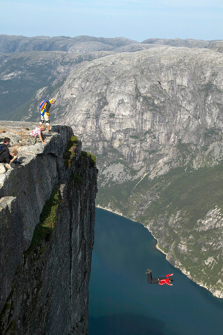 Man, Basejumper, Fjord , Lysebotn, Norway