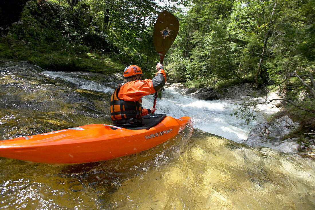 Man, Kajaker, Creek, Wildwater, Gimbach, Salzkammergut, Salzburger Land, Austria