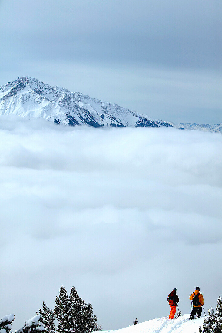 Men, Snowy Mountain, Fog, Ross hut, Tyrol, Austria