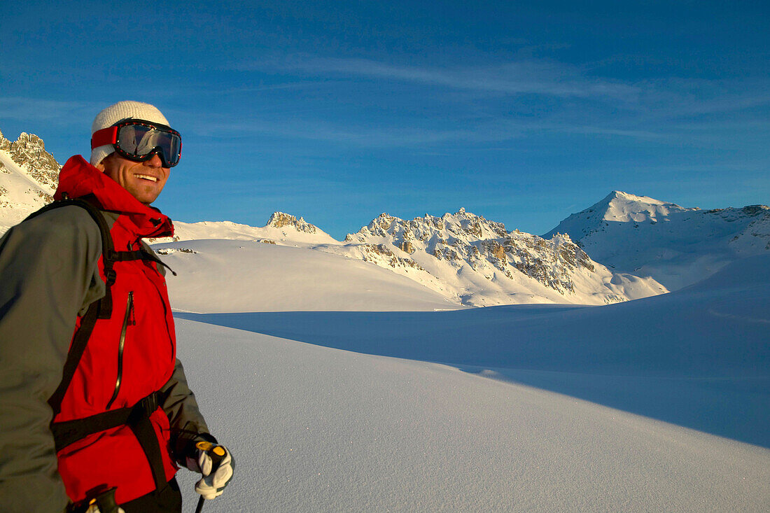 Skier, Snowy Mountain, St Luc, Chandolin, Valais, Switzerland