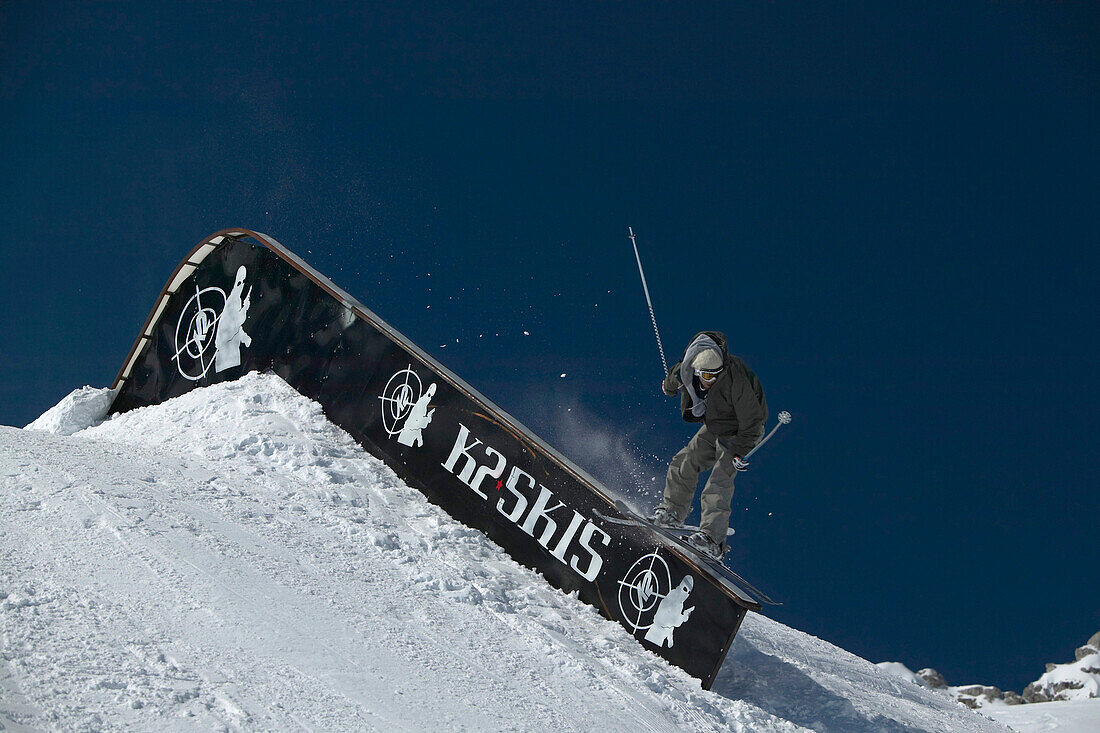 Man, Skier, Rail , Zugspitze, Bavaria, Germany