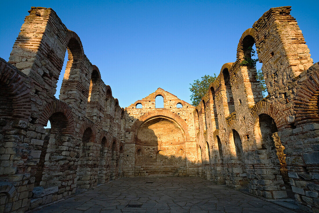Ruins of basilica St. Sophia in the sunlight, Nesebar, Black Sea, Bulgaria, Europe