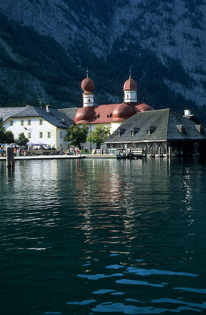 church of St. Bartholomä at lake Königssee, Berchtesgaden range, Upper Bavaria, Bavaria, Germany