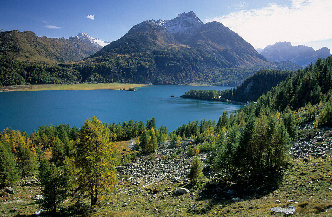 Silser See mit Piz da la Margna, Oberengadin, Graubünden, Schweiz