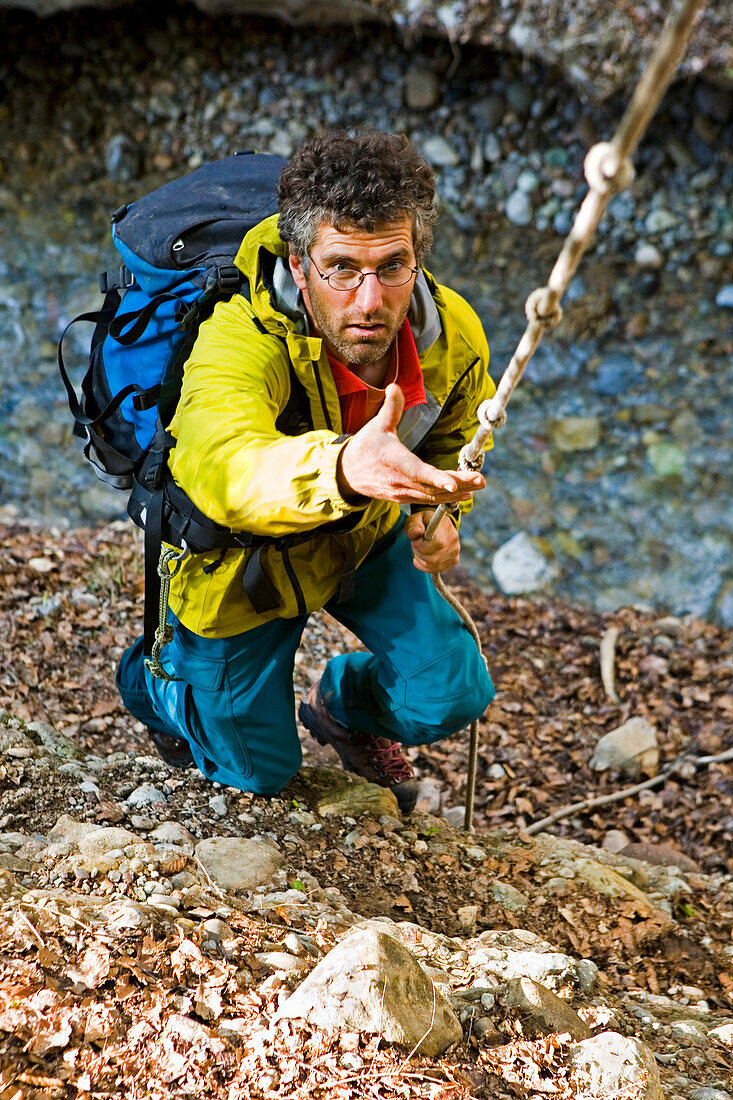 Man canyon hiking through Ofenloch, Canton St. Gallen, Switzerland, MR