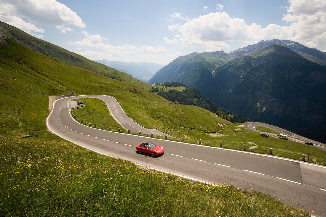 Car driving along the Grossglockner High Alpine Road, Hochalpenstrasse, Mountain Pass, Carinthia, Austria