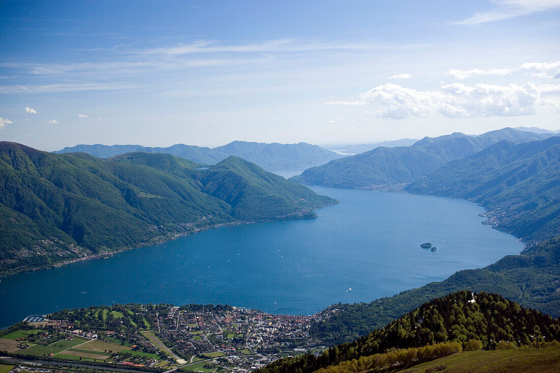 View from Monte Cimetta (1671 m) to Locarno and Ascona at Lake Maggiore, Ticino, Switzerland