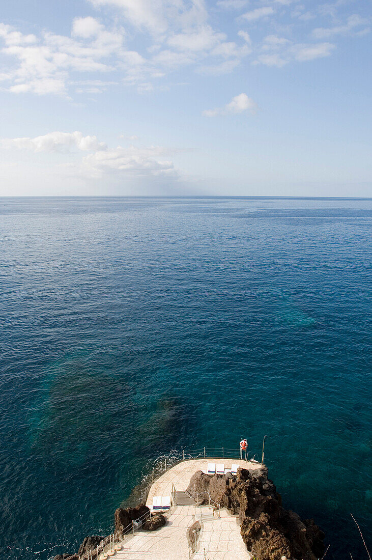 View at deserted jetty on the cliff, Funchal, Madeira, Portugal