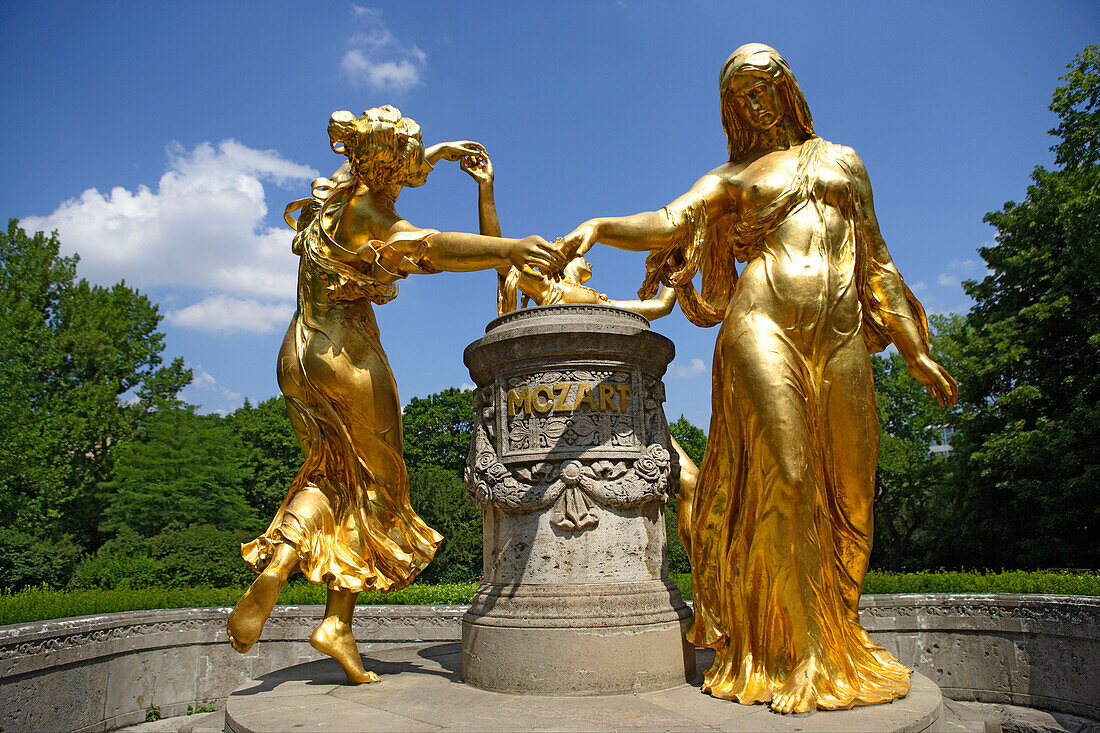 Mozart monument in Blüherpark, Dresden, Saxony, Germany