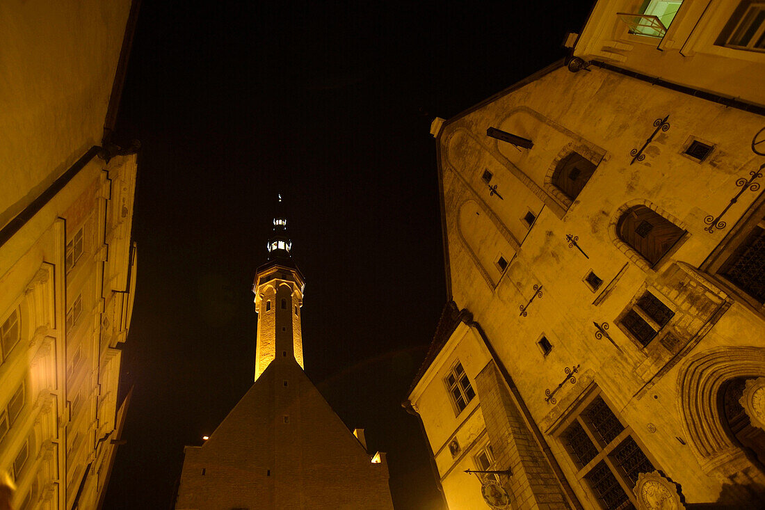Viru street and Old City Hall, Tallinn, Estonia
