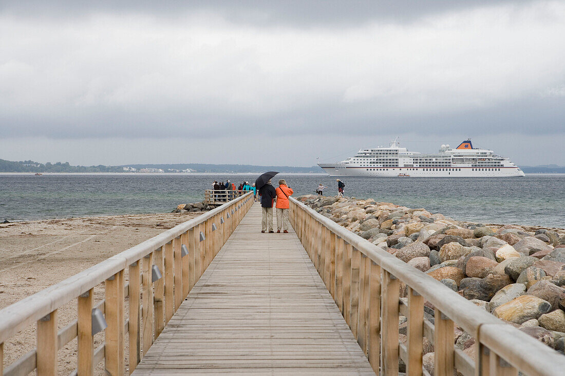 Pier and MS Europa, Timmendorfer Strand, Schleswig-Holstein, Germany