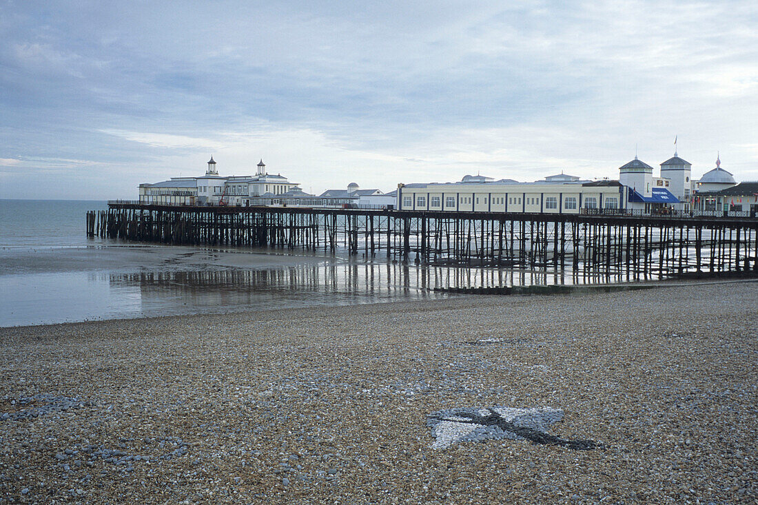 Stone Art and Hastings Pier, Hastings, East Sussex, England