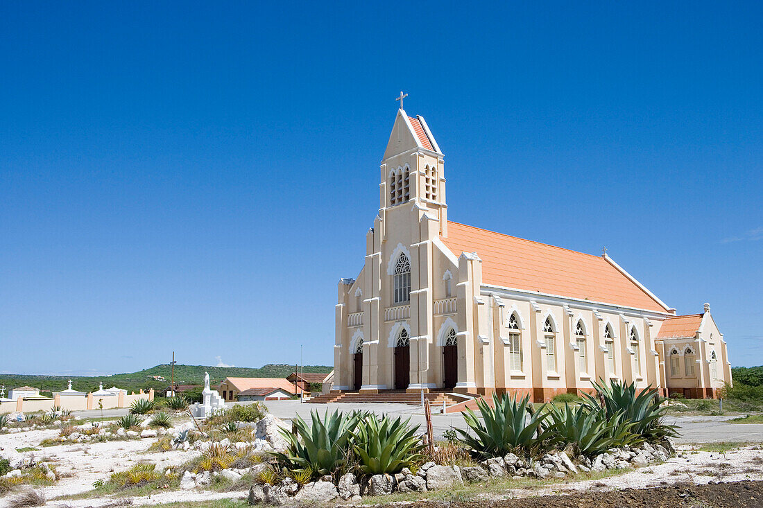 Agaves and Church, St. Willibrordus, Curacao, Netherlands Antilles