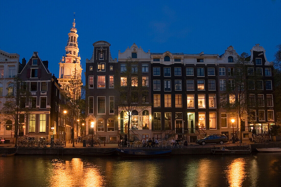 Zuir Kirk bei Nacht, Kanal, Klovenierburgwall, Amsterdam