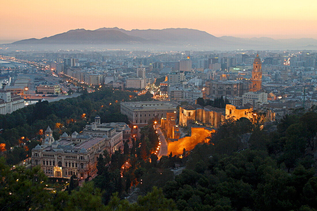 Spain, Andalucia,Malaga ,sunset,viewpoint Gibralfaro