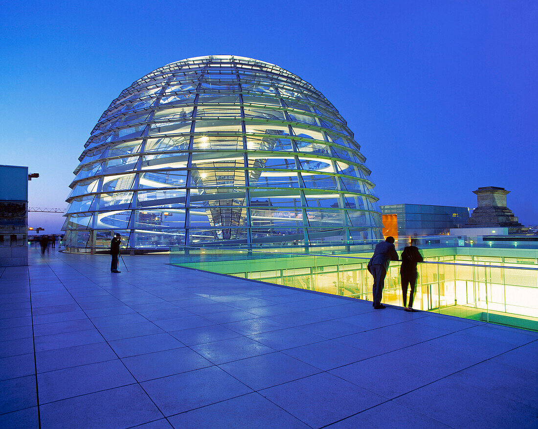 Berlin,Reichstag,roof terasse,dome by Norman Forster,dusk