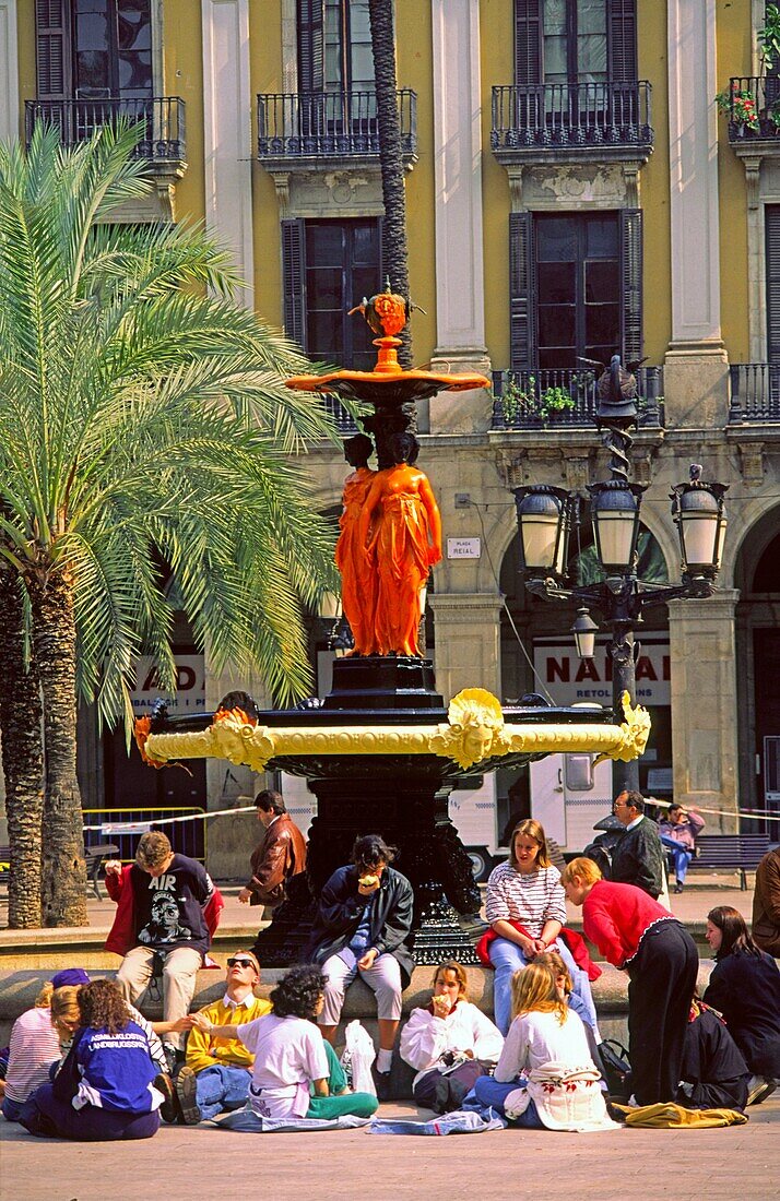 Tourists on Plaza Real,Barcelona,Spain