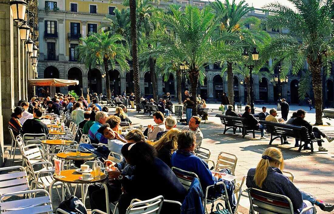 Tourists on Plaza Real,Barcelona,Spain