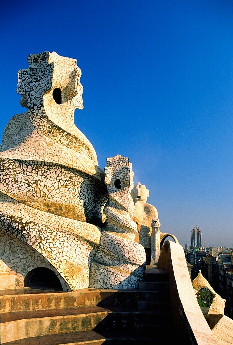 ESP,Spain,Barcelona,Casa Mila by Antoni Gaudi