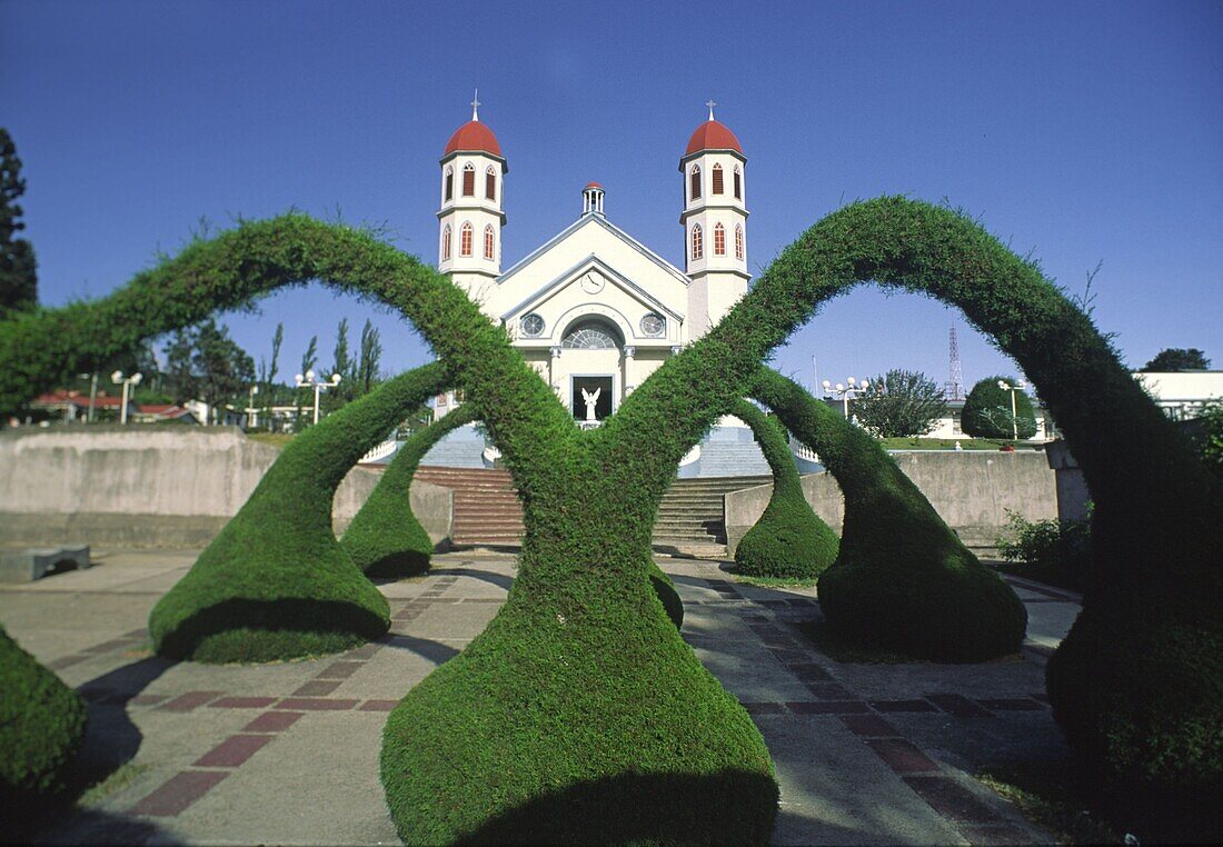 Church behind bushes, Zacero, Costa Rica