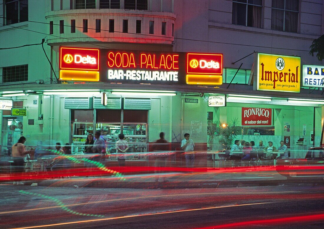 Soda club, Avenida central in the Evening, San Jose, Costa Rica