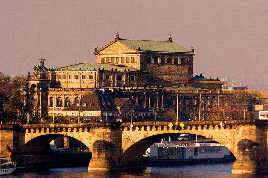 Dresden, Saxony, Semper Opera, Augustus bridge  river Elbe