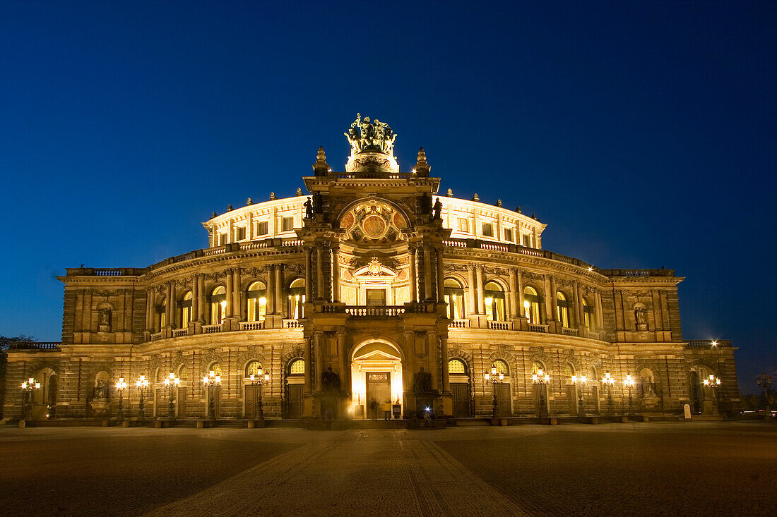 Dresden, theatre square, semper opera house,  at twilight