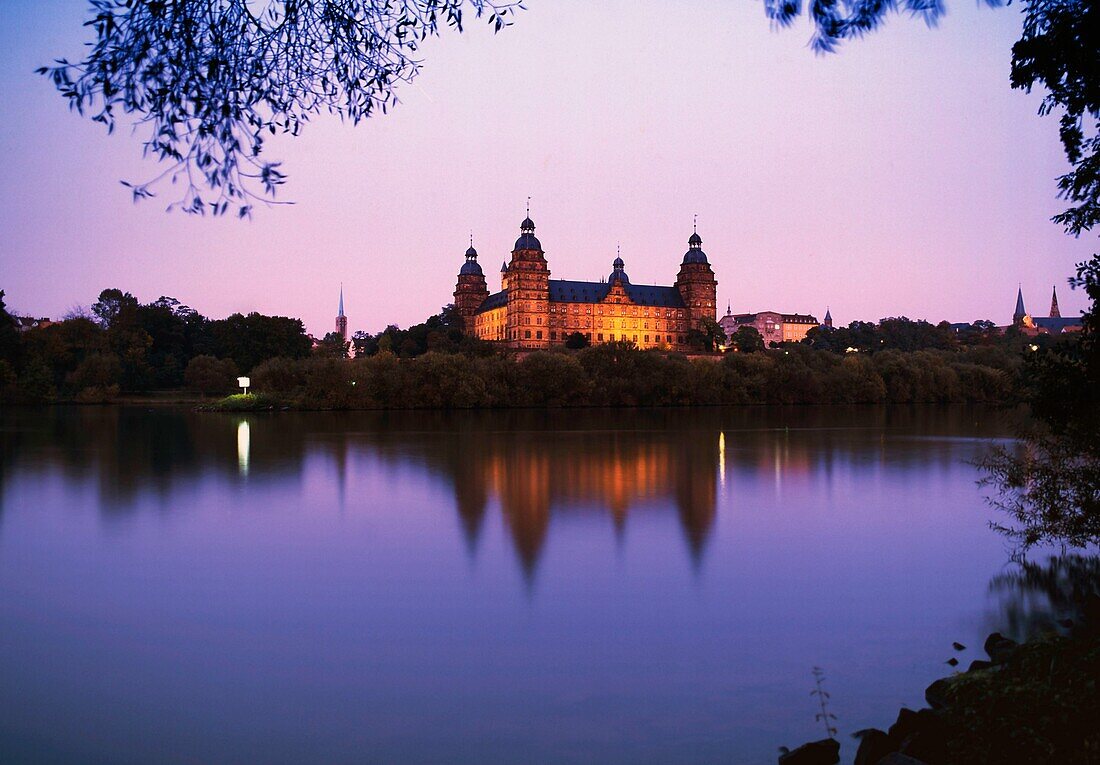 Franken, Aschaffenburg, Schloss Johannisburg, Sonnenuntergang