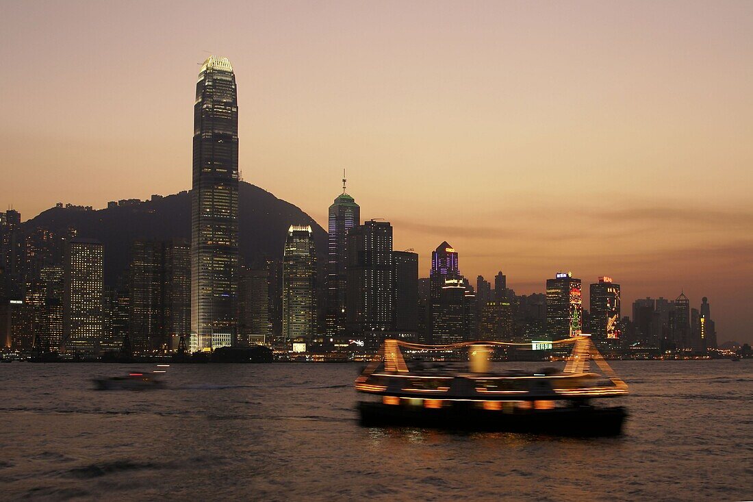 Ferry, Victoria Harbour, Skyline, Hongkong Island, China