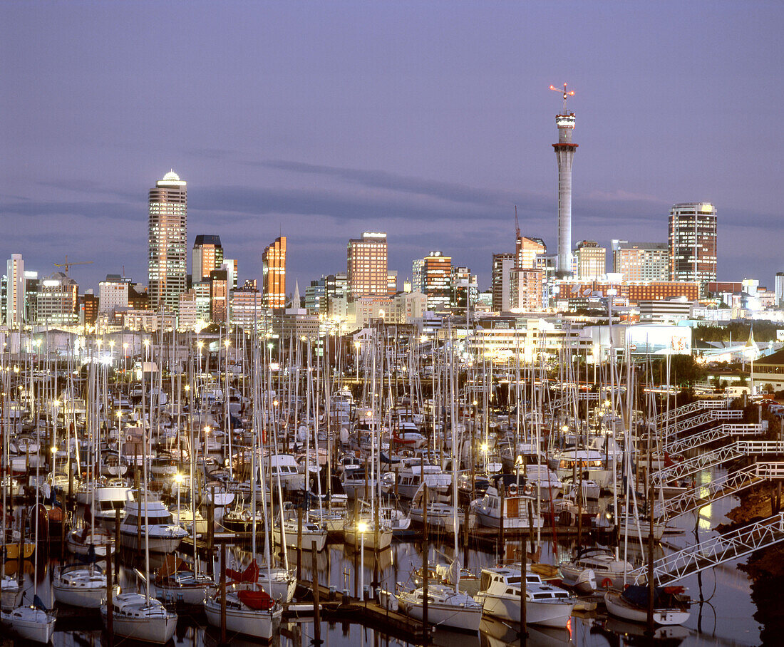 New Zealand, Auckland, harbour at twilight