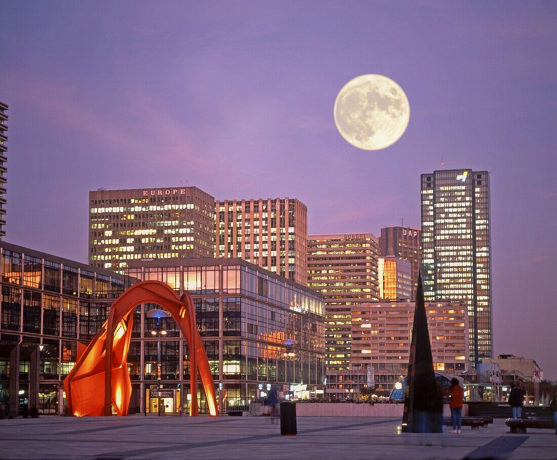 Sculpture of Steel, La Defense at night, Paris, France