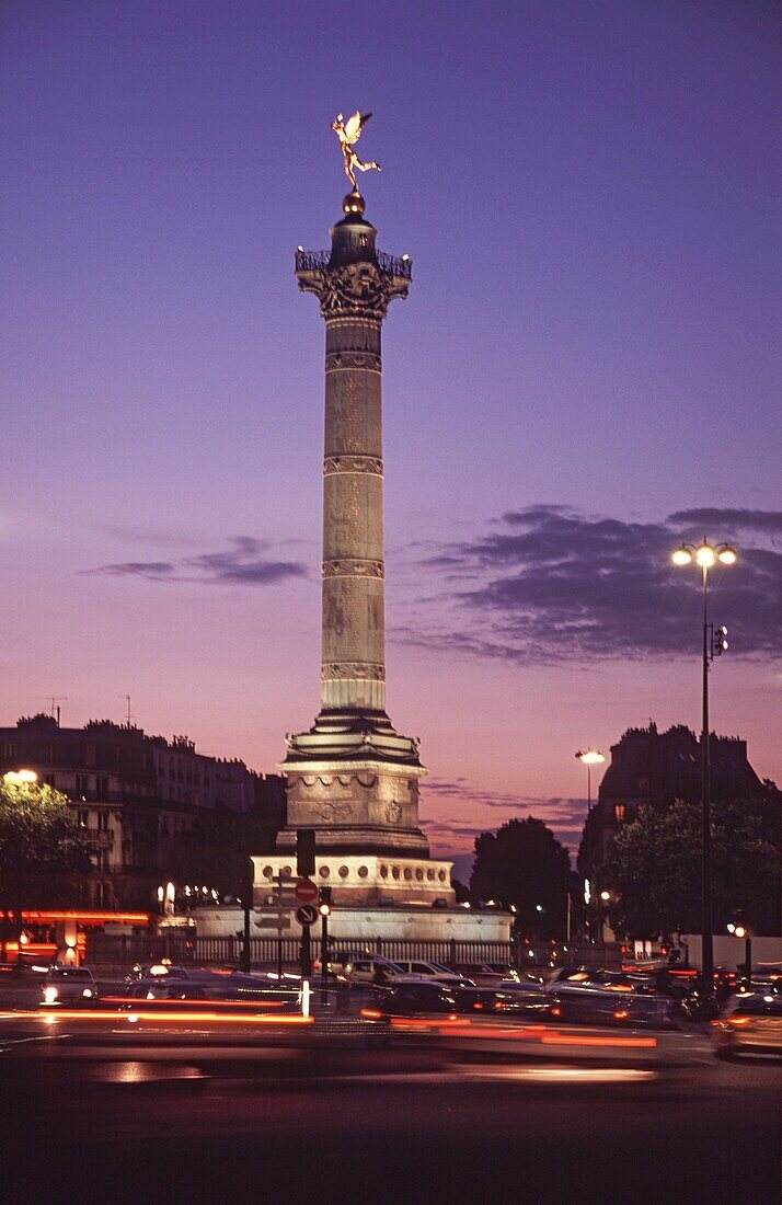 France, Paris, Place  la Bastille, Liberty column, dusk