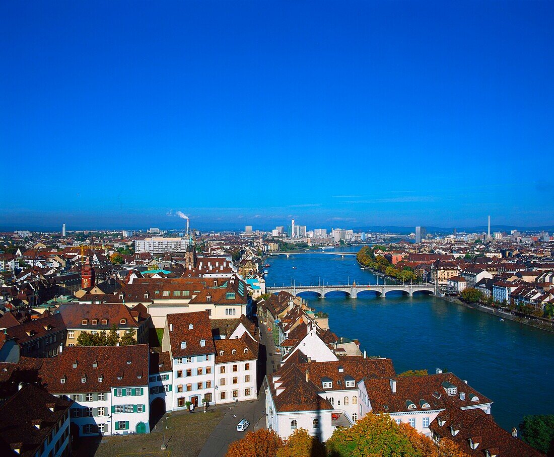 Outlook on Muenster and Rhine, Basel, Switzerland