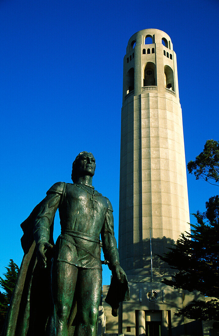 Coit Tower, Statue Christopher Columbus, San Francisco, Kalifornien, USA
