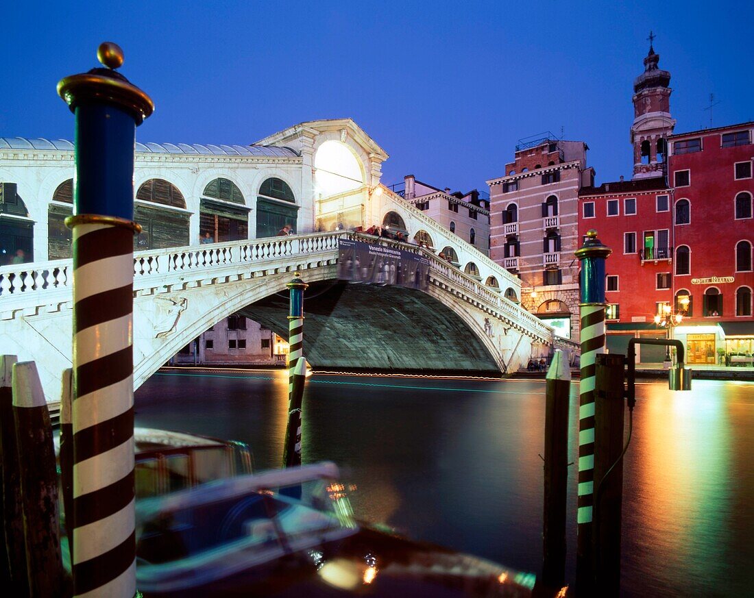 Rialto bridge at night, Canale Grande, Venice, Italy