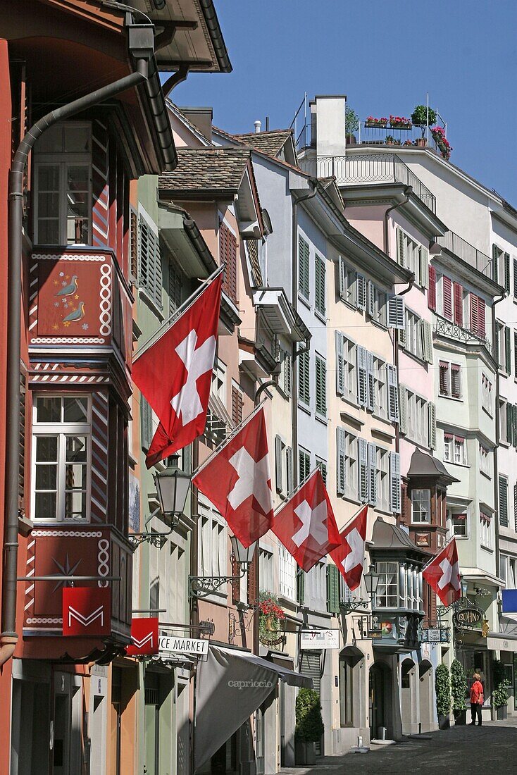 Schweiz, Zürich, Augustinergasse, 1,  August Beflaggung