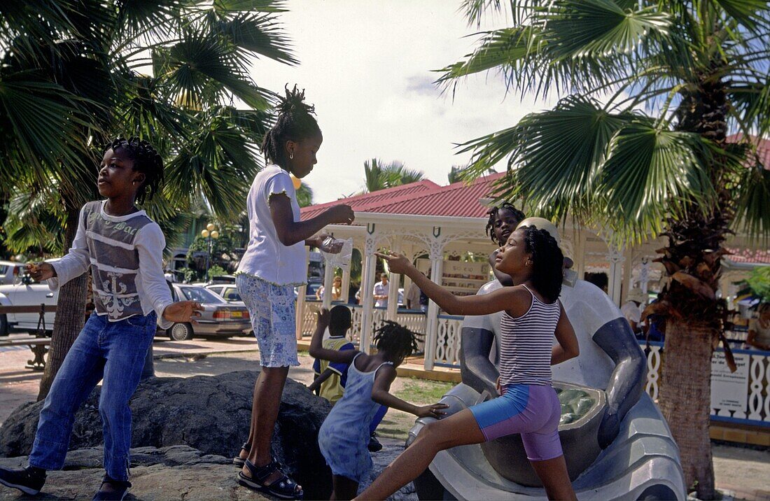 Playing kids, Marigot, Saint Martin, Caribbean