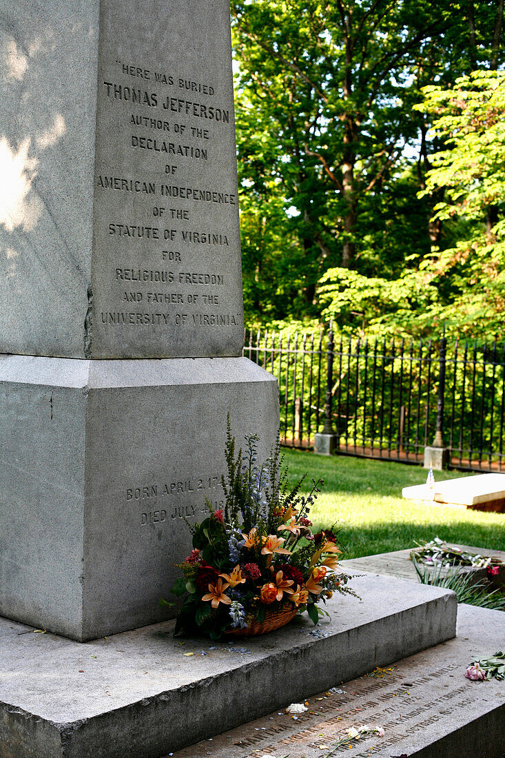 Das Grab von Thomas Jefferson, Monticello, Virginia, USA