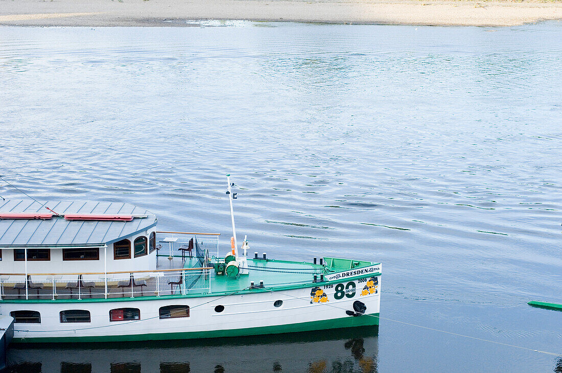 Ship on river Elbe, Dresden, Saxony, Germany